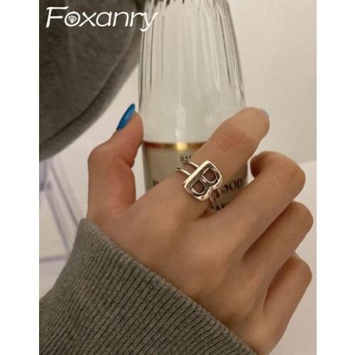 Foxanry 925 Sterling Silver Engagement Rings INS Fashion Creative Hollow Letter B Geometric Handmade Party Jewelry Gifts