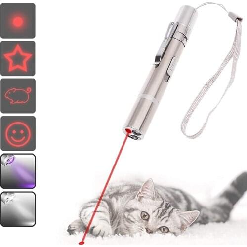 Cat Dog Chaser Toys LED Red Dot Laser Light Pointer USB Rechargeable Red Flashlight Exercise Multi Pattern Pet Training Tools