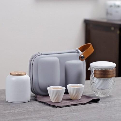 Ceramic Travel Tea Set, Portable Glass Tea Pot One Pot and Two Cups Tea Pot and Cup Set Kungfu Tea Set Teaware