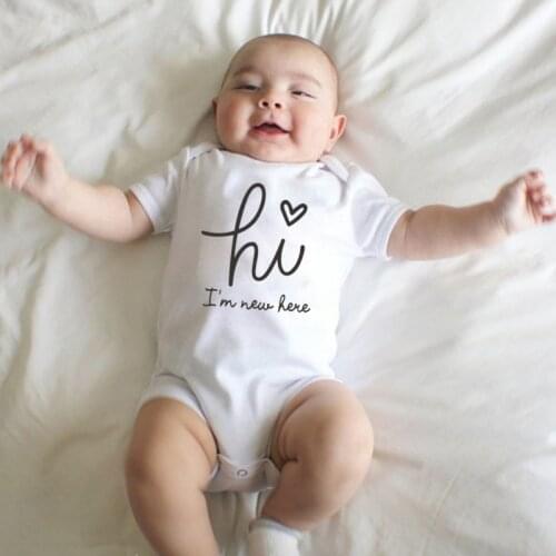 Cute Hi I'm Here Print Baby Girls Boys Jumpsuit Newborn Bodysuits Summer Baby Short Sleeve Clothes 0-18Months