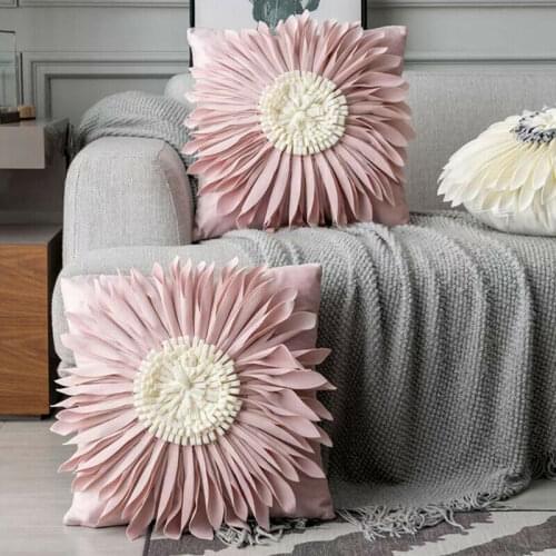 45x45cm Square 3D Handmade Yellow Flowers Pillow Cover Velvet Chrysanthemum Indoor Home Sofa Bed Decor Cushion Cover Pillowcase