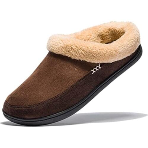 Winter Slippers Home Thick Cotton Slip-on Shoes For Men High Quality Non-slip Slippers Indoor Plush Flat Mens Shoes Big Size 50