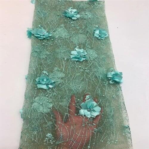 Nigerian Lace Fabric 3D Flower African Lace Fabric 2021 High Quality Lace With Beads French Lace Fabric For Dress Sewing j22-11