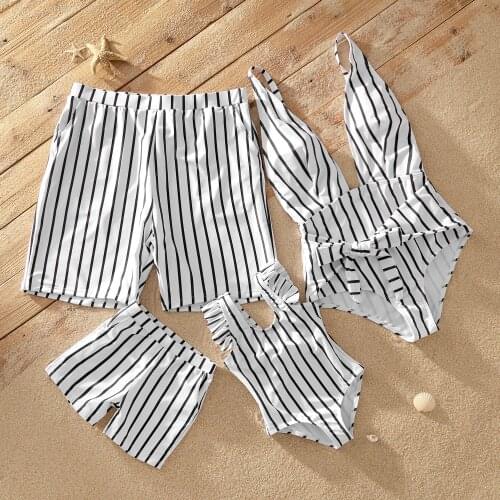 PatPat 2021 New Summer Deep V Striped Matching Swimsuits for One-Piece Family Look Swimwear Sets