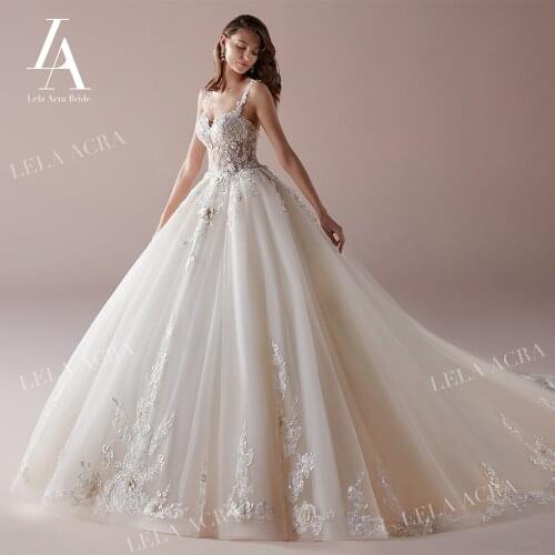 Stunning Beaded Flowers Wedding Dress Sweetheart Backless Ball Gown Illusion Princess Train LelaAcra NZ61 Bride Vestido De Noiva