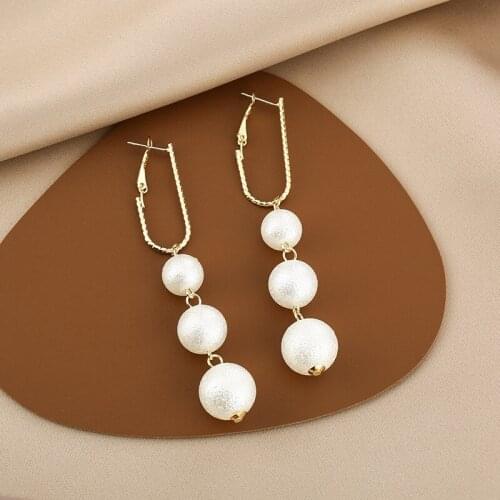 Origin Summer Luxury U Shape Simulation Pearl Dangle Earring for Women Girls Long Tassel Gold Metal Earring Jewelry Pendientes