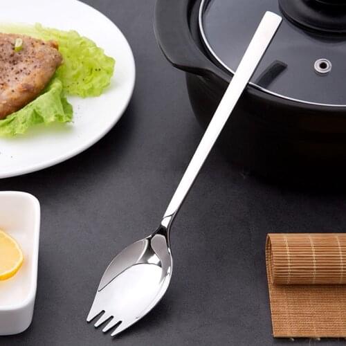 1Pc Stainless Steel Spoon Long Handled Dinner Table Spoon Silver Metal Soup Spoon Dessert Salad Fork Portable Outdoor Tableware