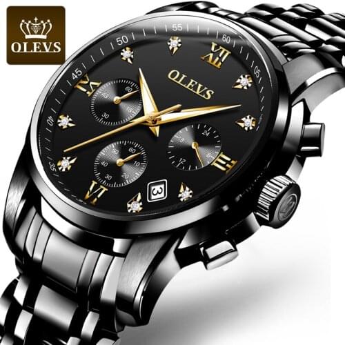 Top Luxury Chronograph Quartz Watch Men Black Stainless Steel Fashion Mens Watches Date Relogio Masculino Luminous Reloj Hombre