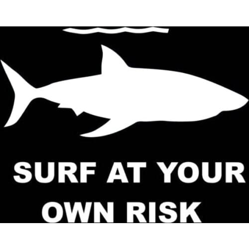 10cm*7.9cm SURF AT YOUR OWN RISK SHARK Interesting Vinyl Car Sticker Decals Black Silver Accessories C11-0340