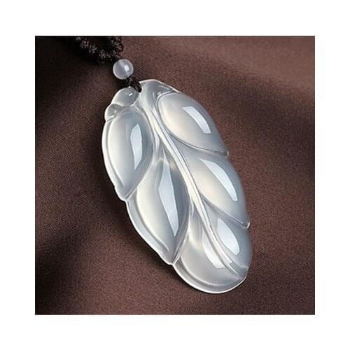 Zheru jewelry natural agate chalcedony ice white leaf pendant necklace exquisite jewelry best gift