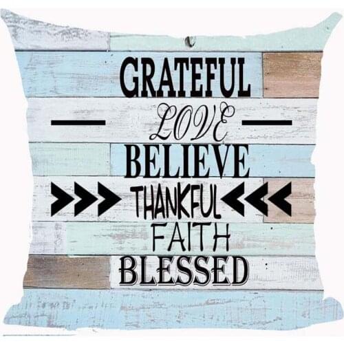Funny Quotes Grateful Love Believe Thankful Faith Blessed Retro Wood Grain Throw Pillow Cover Cushion Case Home Decorative Squa