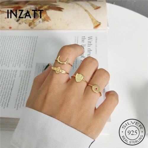 INZATT Real 925 Sterling Silver Resizable Ring Moon Star Shield Baby Initial Letter For Fashion Women Boho fine Jewelry