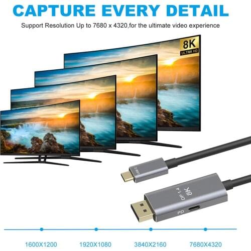 1.4 8K Converter Video Adapter 1/2/3m USB C DP 1.4 Cable Type-C to DisplayPort Video PC Laptop TV DP DisplayPort Cable