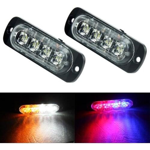 2pcs 4 Led Strobe Warning Light Strobe Grille Flashing Lightbar Truck Car Beacon Lamp 12V 24V Amber Red Blue White Traffic light