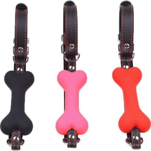 20mm Cute Solid Leather Harness Mouth Silicone Dog Bone Ball Gag BDSM Mouth Plug Couples Flirting Sex Products toys Adult Games