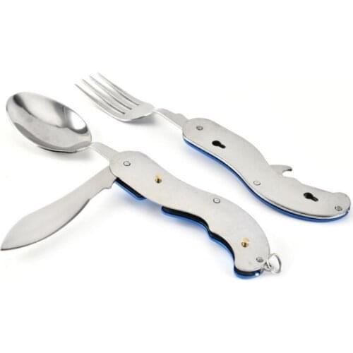 3 in 1 Folding Spoon Fork Knife Dinner Service Outdoor Camping Picnic Tableware Stainless Steel Cutlery LX7212
