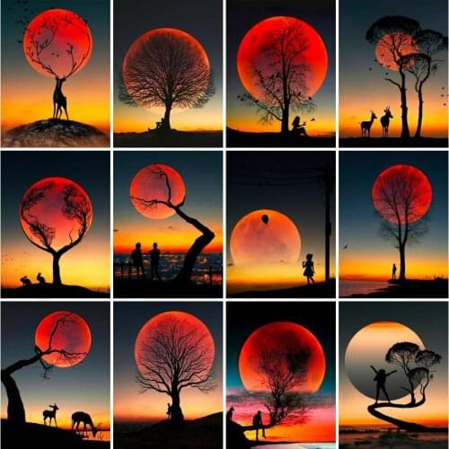 AZQSD 5D DIY Diamond Painting Moon Mosaic Full Drill Diamond Embroidery Sunset Landscape Rhinestones Picture Sale Craft Kits