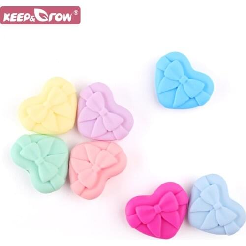 Baby Teething Beads Heart Bowknot Silicone Pearl Ball Pacifier Teether Dummy Chain Food Grade Silicone Bead for Baby Oral Care