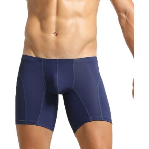 Men Long Boxer Shorts Sexy Ice Silk Underwear Seamless Panties Slip Hombre Underpants Sleep Bottoms Boxershorts Trunks Plus Size