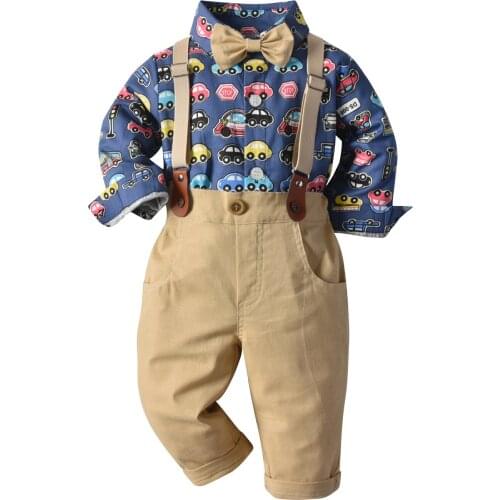 FOCUSNORM Gentlemen Infant Kids Boys Clothes Sets Plaid Print Long Sleeve Romper Tops Overalls Pants 0-18M