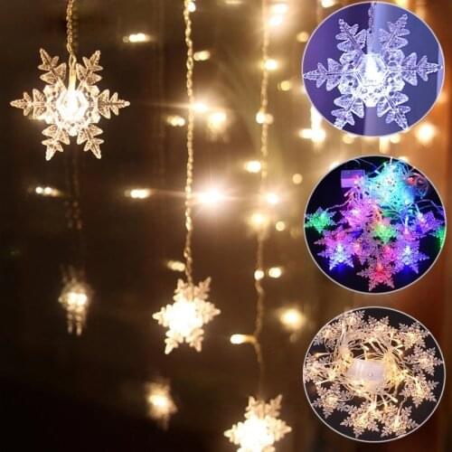 Festoon New Years Garland Christmas Lights Snowflake String Lights Christmas Decorations 2021 Indoor Window Holiday Lighting