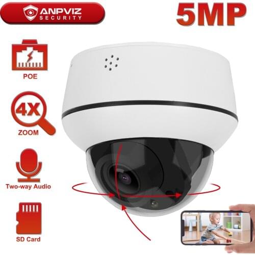 Anpviz 2MP/5MP IP POE PTZ Camera Dome 4X Zoom Outdoor Security IP Camera Two-Way Audio Built-in Mic and Speaker 30m Onvif IP66