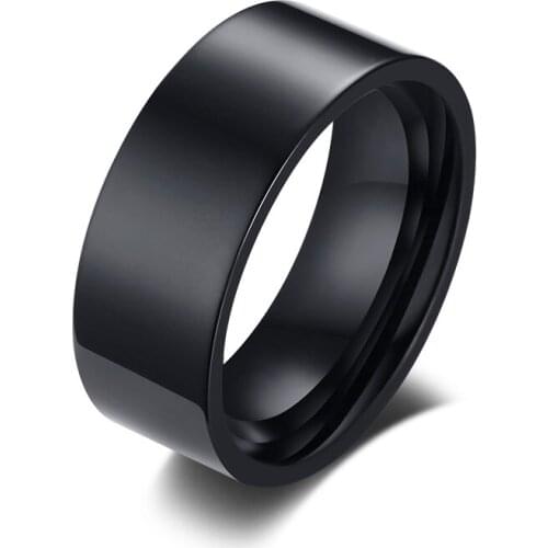 JHSL 8mm Classic Black Party Male Men Rings Fashion Jewelry Stainless Steel Boyfriend Gift Size 7 8 9 10 11 12