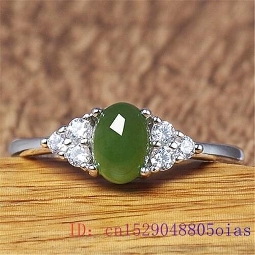 Green Jade Ring Men Amulet Jewelry Zircon Gemstone Fashion Women Crystal Chalcedony Gifts 925 Silver Natural Charm