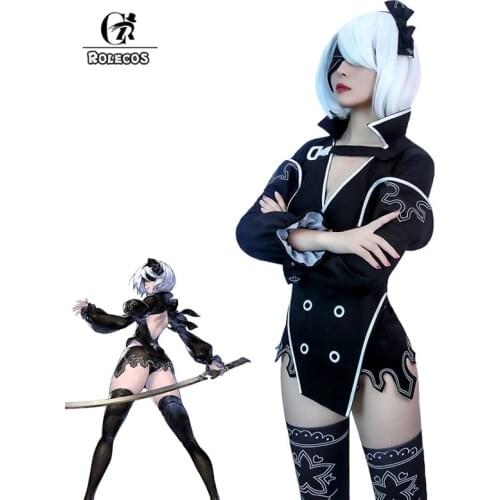 ROLECOS NieR 2B Cosplay Costume Game NieR Reincarnation 2B Cosplay Costume Sexy Women Black Outfits Halloween Top Skirt Full Set
