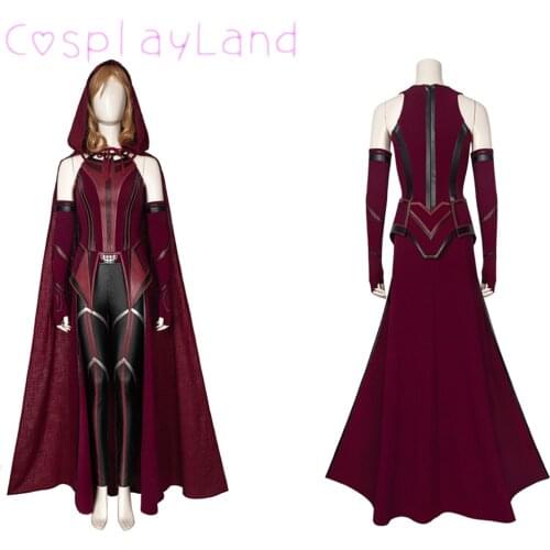 Scarlet Cosplay Witch Costume Halloween Costumes Wanda Superheroine Maximoff Battle Outfit Red Women Suit Mask