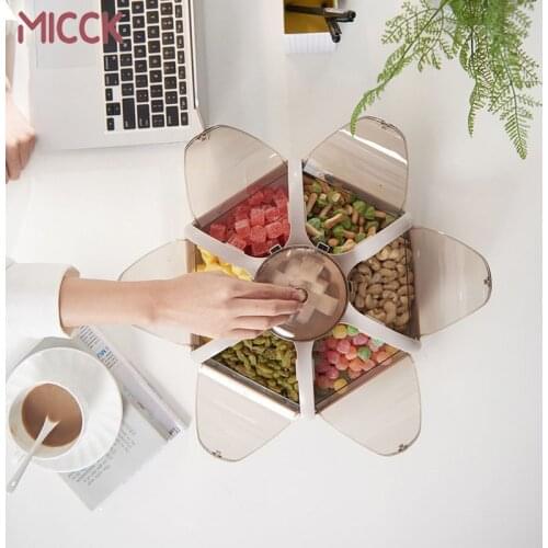 MICCK Creative Candy Box Fashion Lotus-Shaped Room Tray Transparent Pressing Type Fruit Box Snacks Divided Grid Dried Fruit Tray