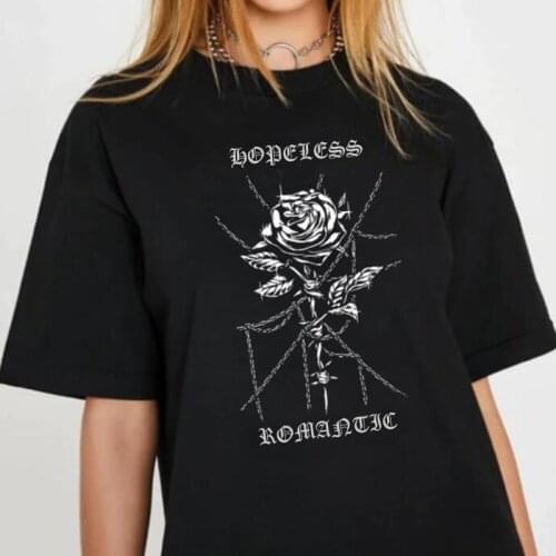 Kuakuayu HJN Harajuku Gothic Rose Punk Clothing Casual Vintage Gothic Grunge Romantic Letter Print Tops Summer Cotton T-shirt