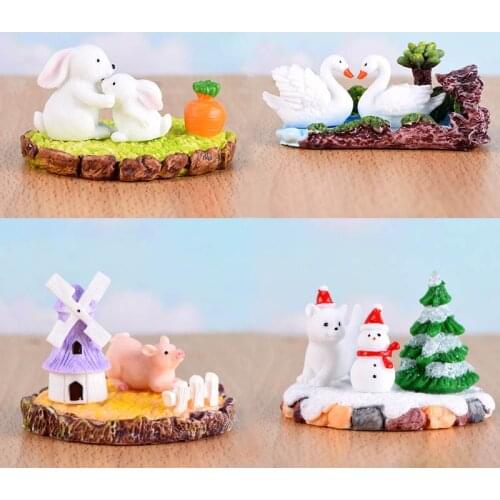 1 Set Miniatures Mini Figurines Moss Micro Landscape Cut Cartoon Animal Table Ornament Cute Resin Crafts Garden Home Decor