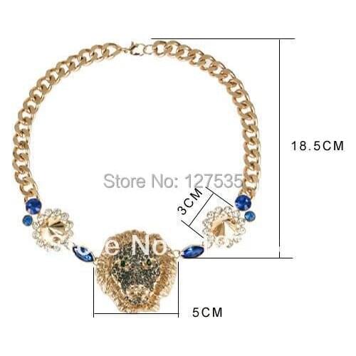 Fashion metal animal lion head rhinestone necklace