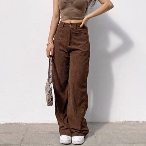 Vintage Y2K Joggers Women Cargo Pants 90s Streetwear Corduroy Brown Pants Harajuku Casual Loose E Girl Straight Trousers Woman