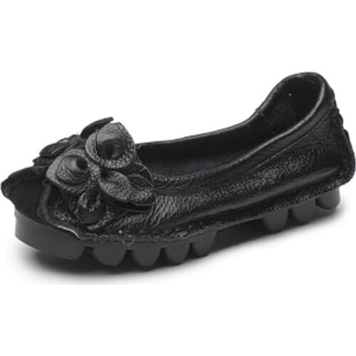 Women Flats Shoes Genuine Leather Shoes Woman Soft Handmade Moccasins Retro Flowers Loafers Plus Size 35-42 XKD8056