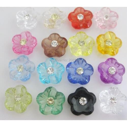 NBNLKS 200pcs 15MM flower shape clothes buttons with rhinestone back hole DIY sewing accessories