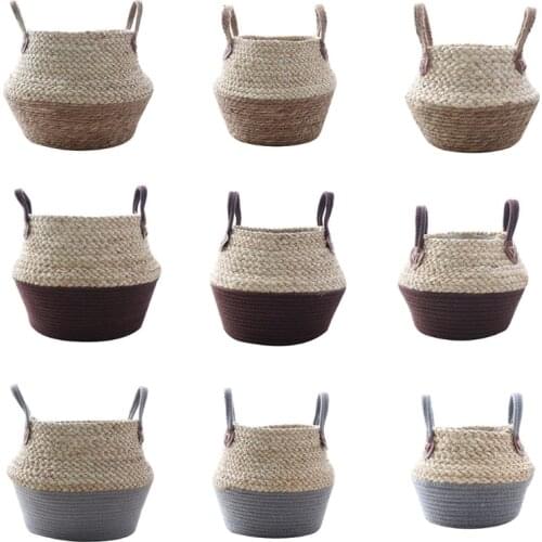 Nordic Handmade Straw Laundry Picnic Toy Storage Basket Macrame Woven Flower Pot Plant Container Planter Holder Home Decoration