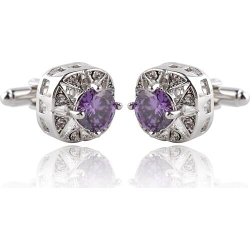 Novelty Luxury Purple white Cufflinks for Mens Brand High Quality crown Crystal gold silver Cufflinks Shirt Cuff Links