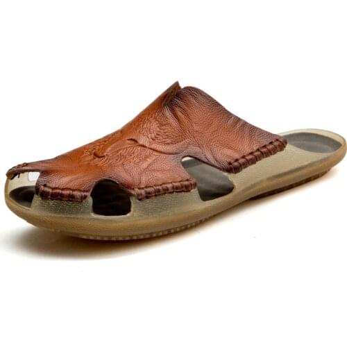 New Mens Beach Soft Casual Leather Summer Men Slippers