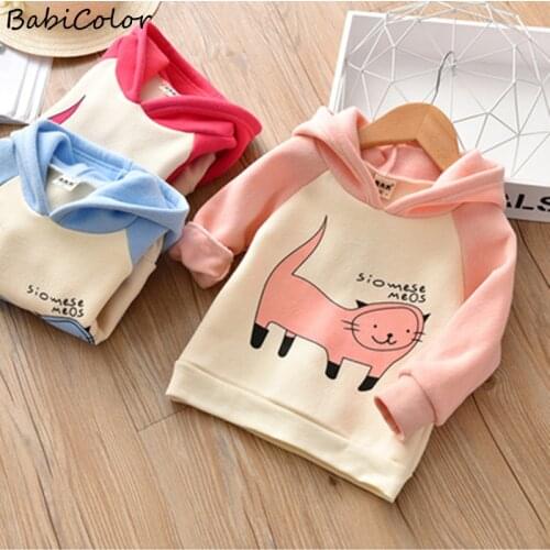 Baby Girls' clothing fleece sweater winter girl cute cartoon cat hooded sweater