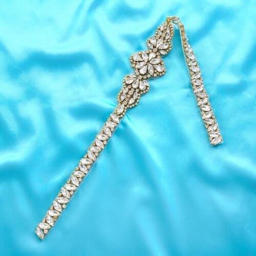 Wholesale Pearl DIY Gold Wedding Dresses Garment Rhinestone Crystal Applique Silver Accessories Bridal Beaded Wide Handmade S181