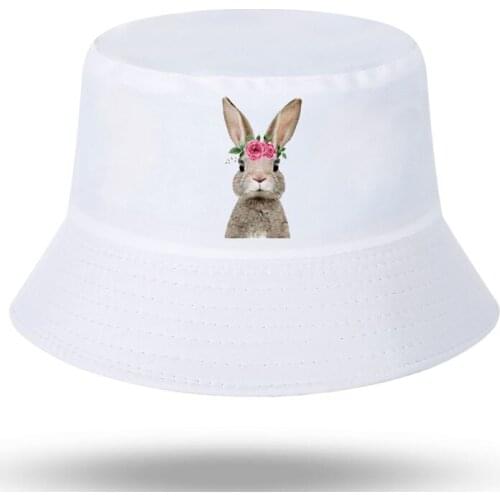 Colorful Baby Rabbit with Flower Print Men Women Bucket Hat Outdoor Panama Fishing Cap Fisherman Hat Fishing Hat