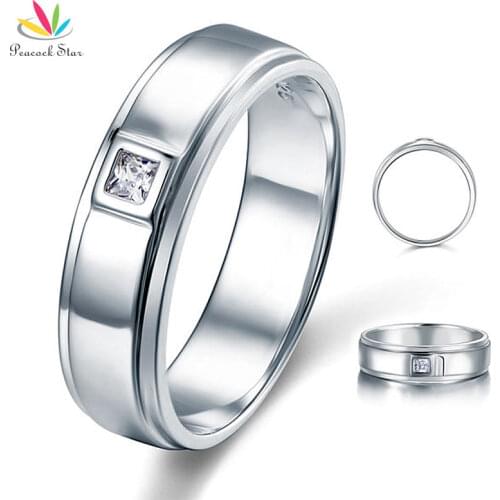 Peacock Star Princess Cut Bezel Setting Mens Solid 925 Sterling Silver Wedding Ring Jewelry CFR8051