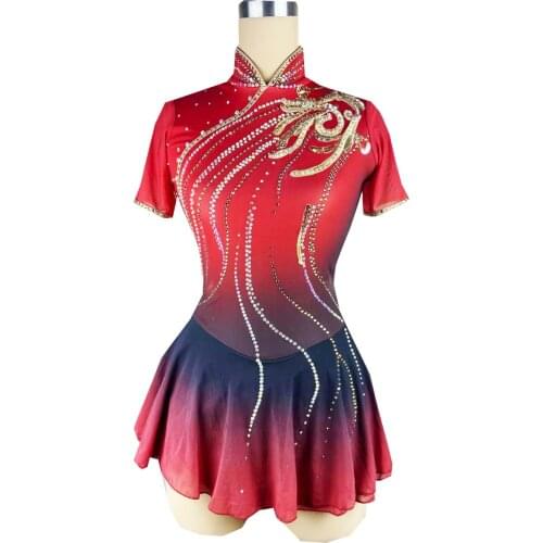 Gules Figure Skating Dress Long-Sleeved Ice Skating Skirt Spandex