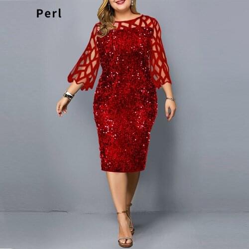 Echoine Personality Sequin Cutout Design Plus Size Women Dress One Piece Elegant Fashion Office Lady Dress Drop Shipping