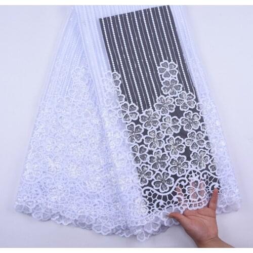 Latest Pure White Milk Silk Lace Fabrics 2020 High Quality Sequins Lace French Tulle Lace Fabric Nigerian Cord Lace For Wedding