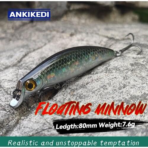 ANKIKEDI 80mm 7.6g Minnow Fishing Lure Laser Hard Sea Long Casting Lure Floating Wobblers Bait Rockfishing Slow Jigging Spoons