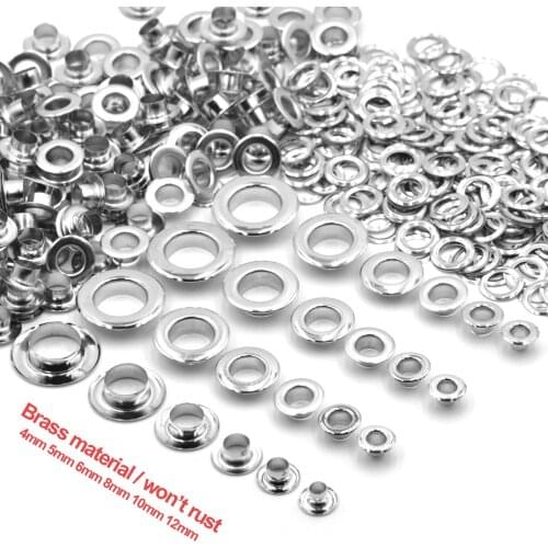 KALASO Pure Brass Material Silver 4mm 5mm 6mm 8mm 10mm 12mm Flat Face Grommet Eyelet With Washer Leather Craft Shoes Belt Cap