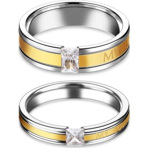 Romantic Engraved Letter MY LOVE Zircon Stone Finger Ring for Couple Gold Silver Color Wedding Band Rings Engagement Jewelry